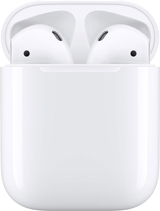 a pair of white earbuds