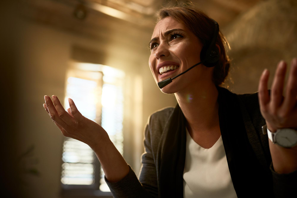 a person wearing a headset and talking